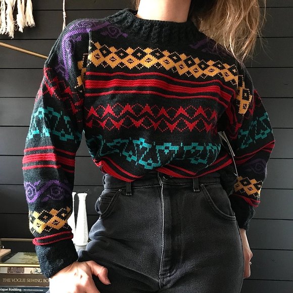 SOLD Vintage 1980s grandpa ski sweater grey Large - Picture 6 of 10